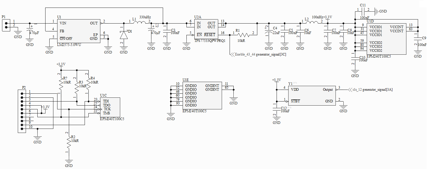 Схема питания, JTAG и тактирования CPLD EPM240T100C5